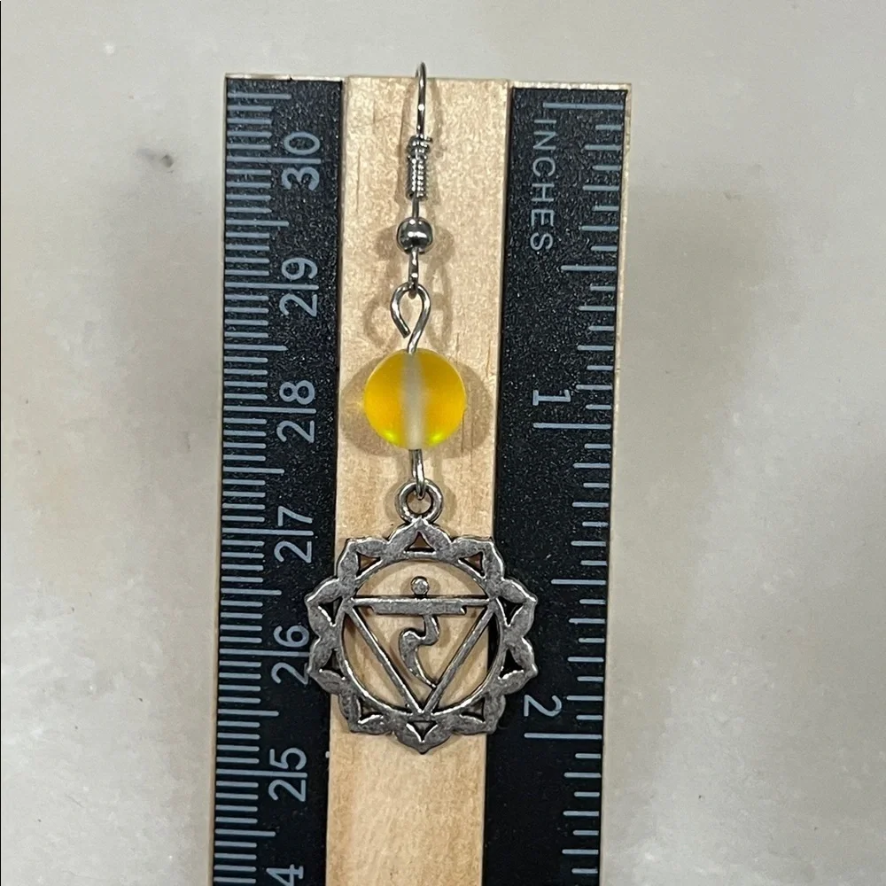 Chakra Silver Charm and Yellow Earrings Meditation Yoga Jewelry